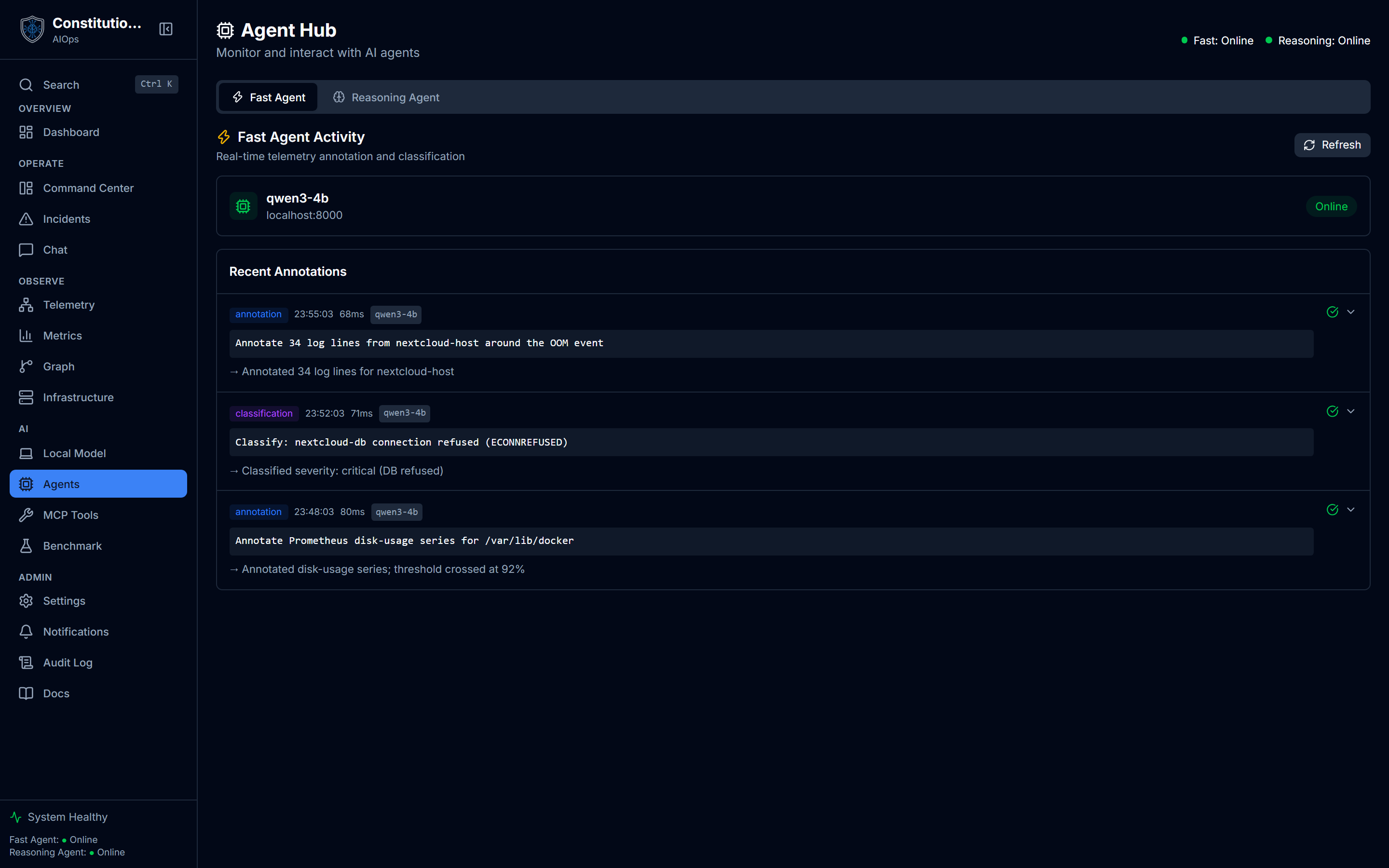 The agent hub page
