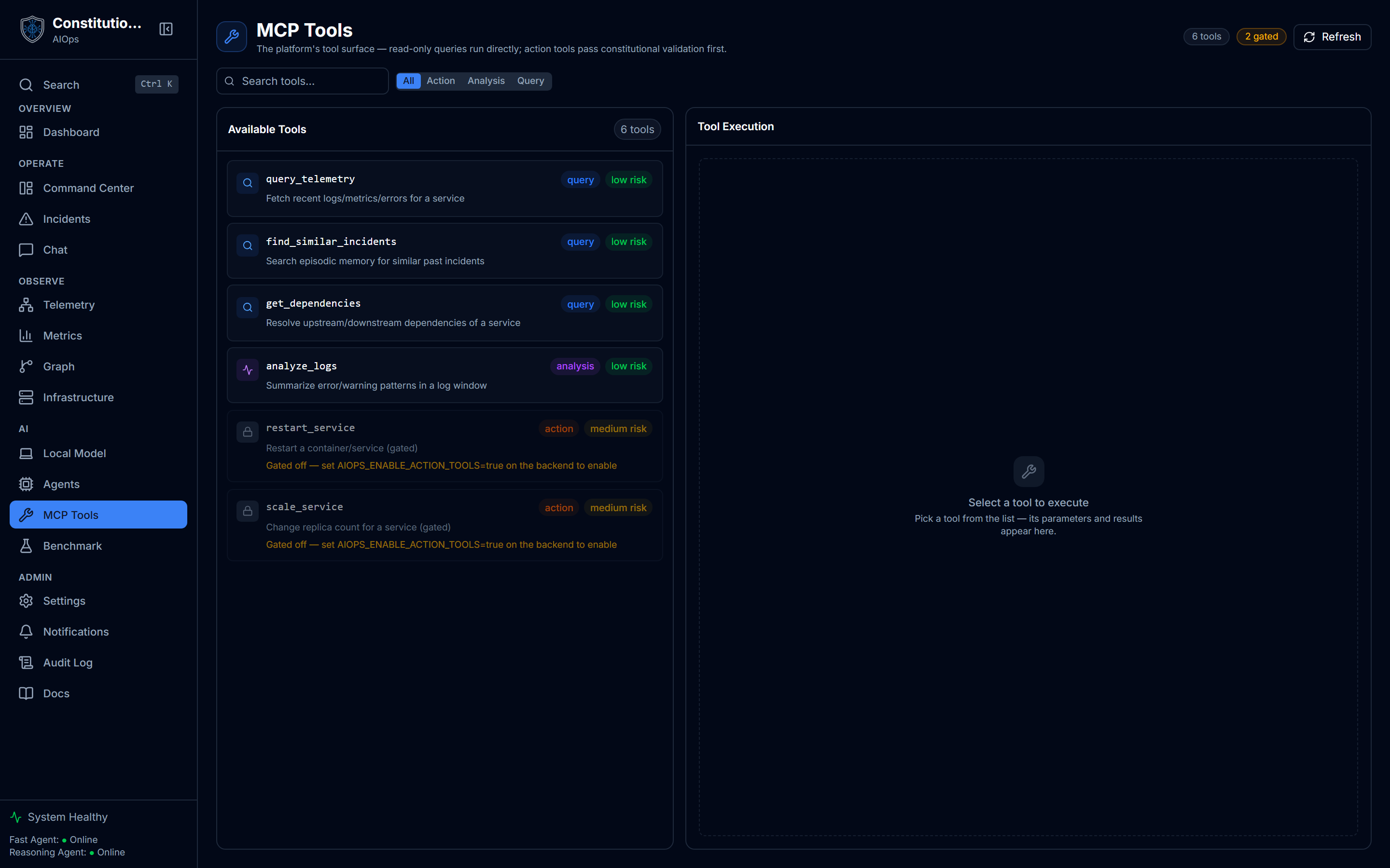The MCP tools page